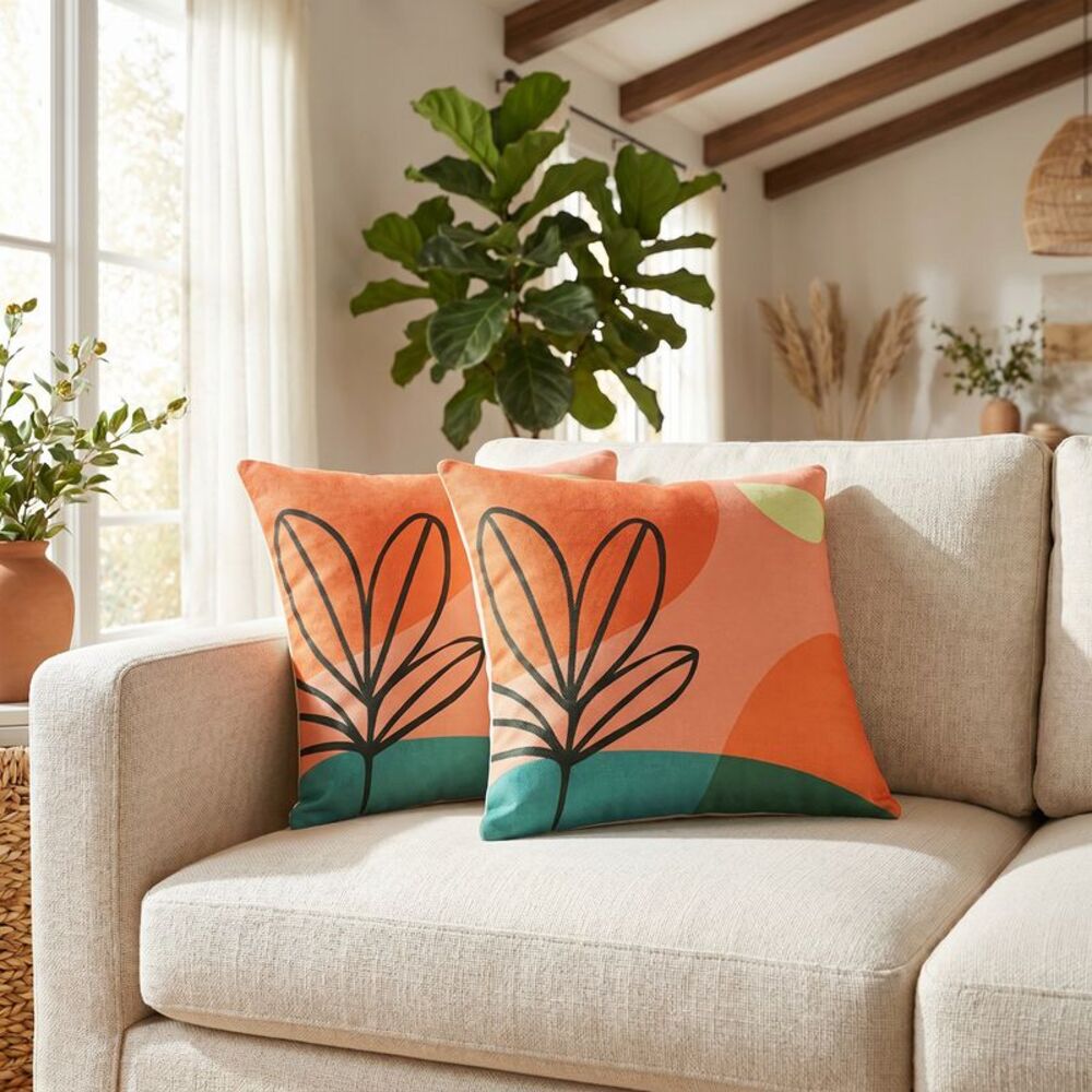 2pcs Linen Throw Pillow Cover Contemporary Decorative Pillow Cover 18 x 18 Inch